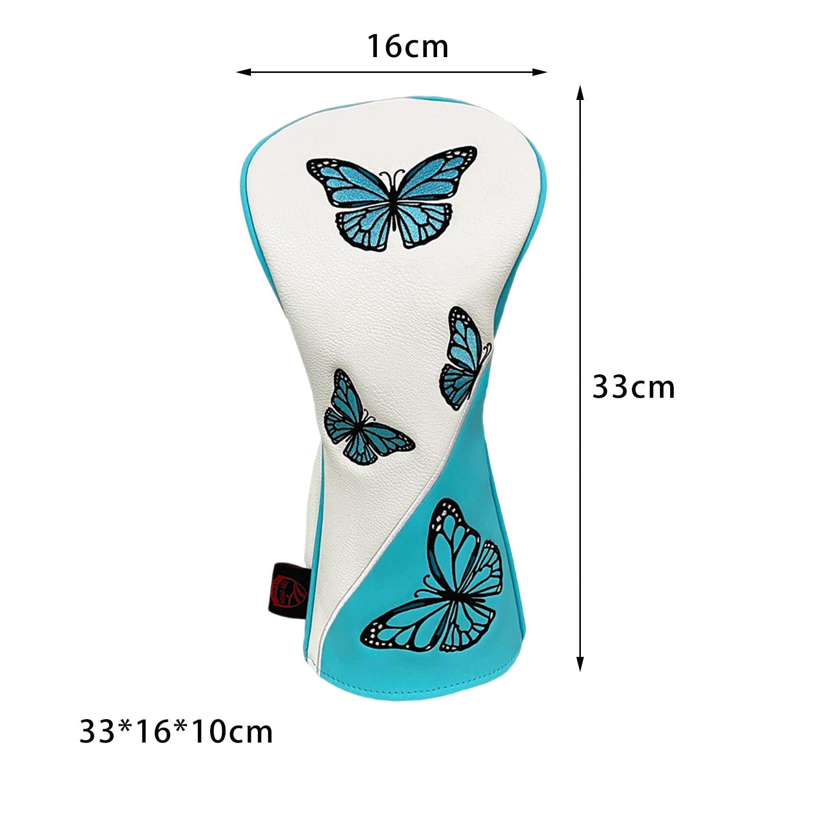 Golf Wood Headcovers PU Leather Protector Scratch Butterfly Pattern Club Head Cover for Golfer Outdoor Sports Travel Transport White Driver