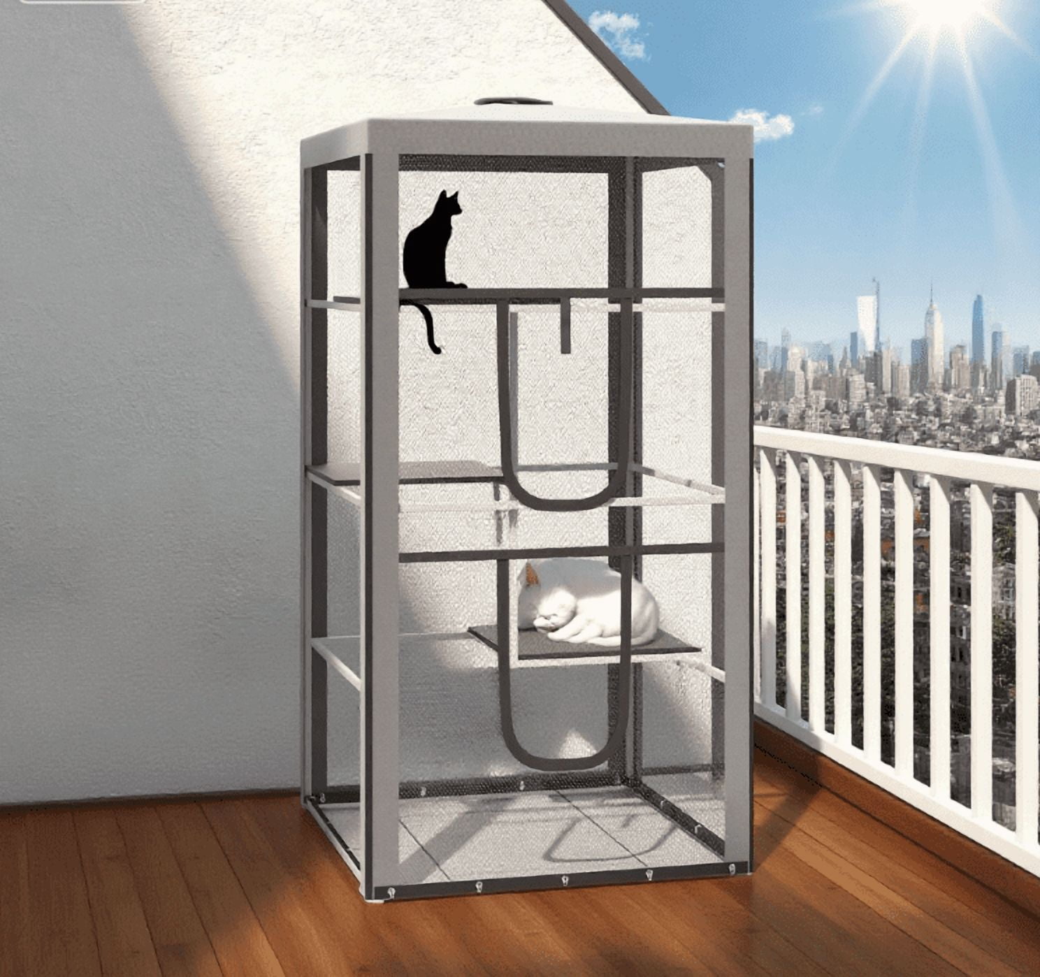 LiviNest 3-Tier Cat Enclosure Playpen: 78.75-Inch High Cat House with 3 Platforms - Sturdy Metal Frame & 4 Sandbags for Indoor Outdoor Use - Multi-Cat Safe Space for Climbing & Relaxation