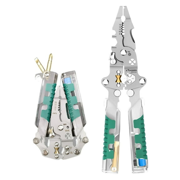 1 Pc Wire Stripping Pliers, Wire Stripper with Voltage Tester, Multifunction Electric Wire Stripping Tool, Cutting and Pulling Wires Cable Scissors, with Electricity Measurement Function, Foldable