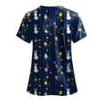thumbnail image 4 of GEWSEY Easter Scrub Tops Women Plus Size Bunny Egg Print Scrubs Short Sleeve V Neck Holiday Nurse Uniforms with Pockets (Navy, XXL), 4 of 7