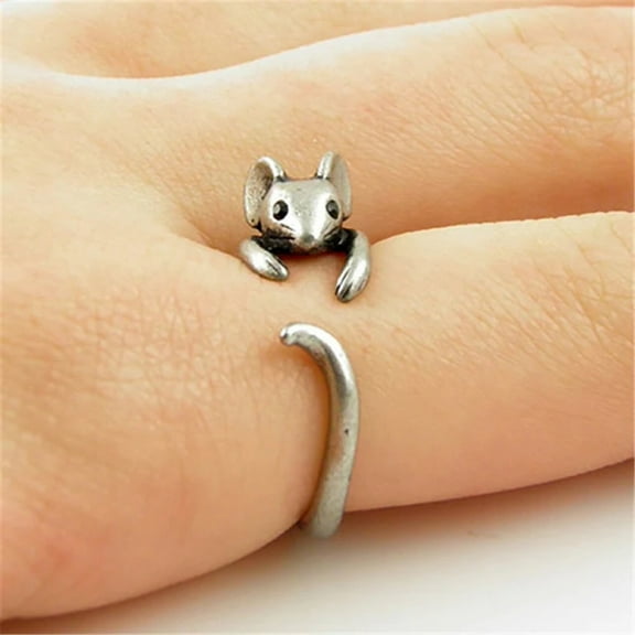VOLALO Cute Vintage Mouse Design Copper Ring, Animal Themed Fashion Rings Jewelry for Party, Daily Clothing Decor for Women