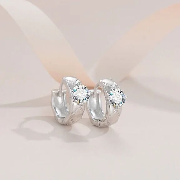 1ct Round Cut Simulated Diamond Solitaire Wedding Hoop Earrings for Women 925 Sterling Silver 14K White Gold Plated