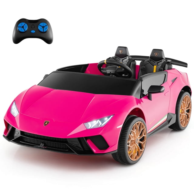 Costway 4WD 2-Seater Ride on Car, Licensed Lamborghini Kids’ Vehicles with Remote Control Pink