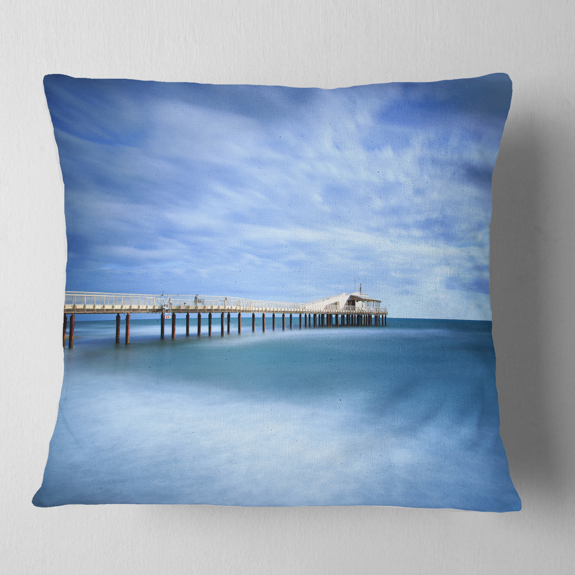 Designart Pier Infinite to Blue Sea - Seascape Throw Pillow - 16x16