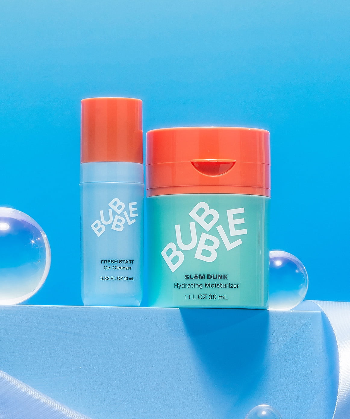 Bubble Skincare Polar Pair Holiday Gift Set, 2 Pieces with Fresh Start Gel Cleanser 10mL and Slam Dunk Moisturizer 10mL for All Skin Types
