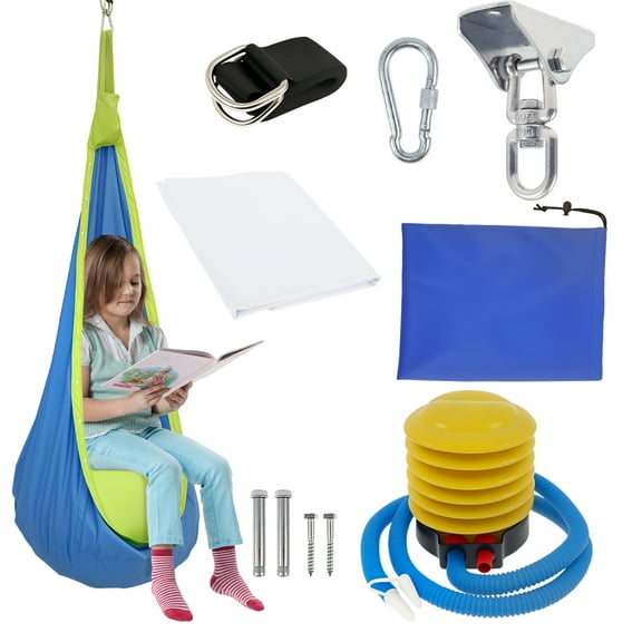 Kids Pod Swing Seat with Inflatable Cushion and LED Lights Portable Hammock Chair Swing Comfortable Child Hammock Chair for Indoor and Outdoor