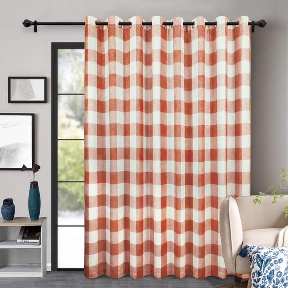 DriftAway Buffalo Plaid Check Curtains Woven Plaid Pattern Lined Blackout Thermal Insulated Window Curtain Grommet 2 Layers Sliding Door Curtains 108 Inch by 84 Inch Burnt Orange
