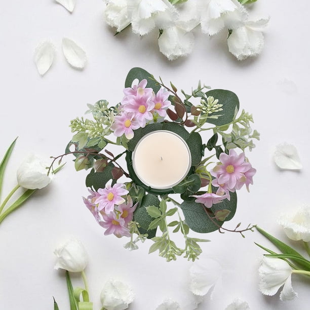 Guirnalda de anillo de vela de hortensias | Acento de corona de flores artificiales - Plástico | Blanco, Rosa, Azul | 7.87in de diámetro | Centro de mesa de mesa | Decoración de fiestas