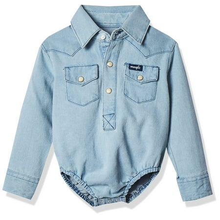 

Wrangler Baby Boys Western Long Sleeve Denim Bodysuit Faded Blue 0-3 Months