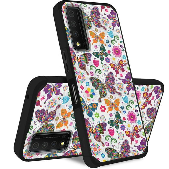 For TCL Stylus 5G T779W Shockproof Cover Case + Tempered Glass - mk Color Butterfly