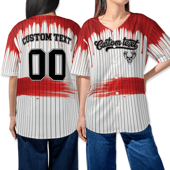 Custom Baseball Jersey, Personalized Team Name & Number Shirt, Cool Skull Design - Red Blood Splatter Sports Shirt