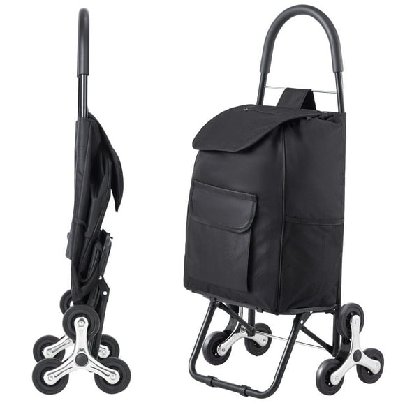 KFFKFF Chariot monte-escalier pliable 36 L, chariot de courses, chariot à linge, chariot monte-escalier avec 6 roues et sac en tissu Oxford, noir