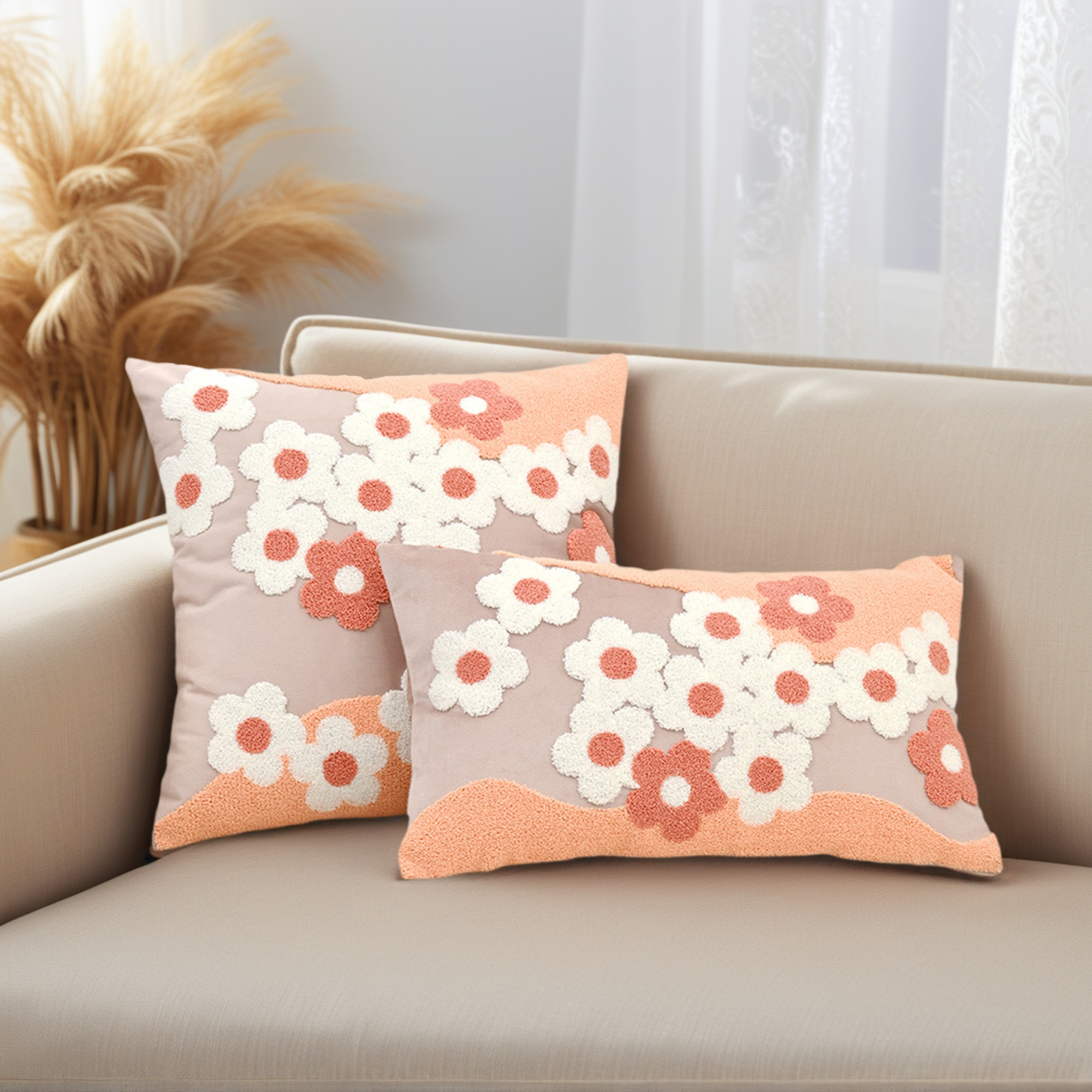 Unique Bargains Pack of 2 Velvet Embroidery Floral Throw Pillow Covers 18" x 18" Pink