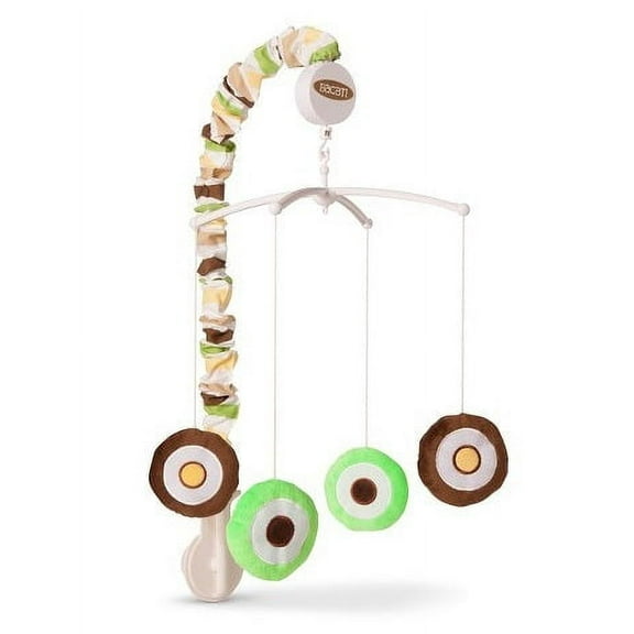 Bacati - Mod Dots/Stripes Green/Yellow/Chocolate Musical Baby Crib Mobile