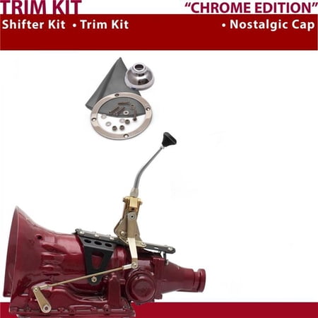American Shifter AOD Shifter Kit 8 in. Trim Kit Chrome Push Button Cap Gray Boot Ringed Knob for D5AB3