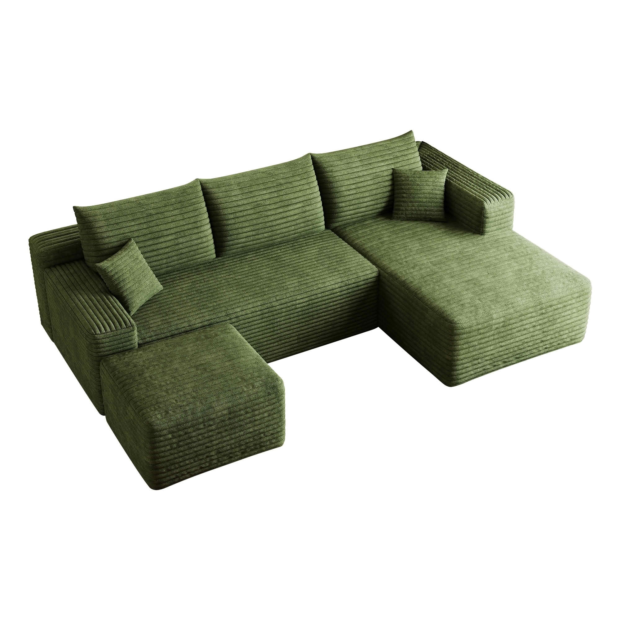 MAYEERTY 95 Inch U‑Shaped Cloud Sectional Sofa with 1 Ottoman, Modern Deep‑Seat Corner Couch, Plush Corduroy Reversible Sofa, No‑Assembly for Living Room Bedroom Apartment
