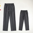 thumbnail image 4 of Pantalones largos para niños, de color liso, con cintura ajustable, con pliegues y bolsillo, informales, deportivos, de poliéster., 4 of 8