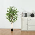 thumbnail image 5 of 4FT Artificial Ficus Tree with Natural Wood Trunk and Lifelike Leaves, Silk Fake Potted Tree with Wood Branches, Faux Tree for Office Home Decor, 5 of 11