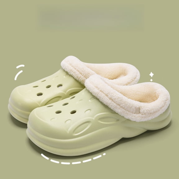 Fuzzy Lined Cute Clog Slippers, Warm Plush Winter Slip-On Clogs for Couples, Thick-Sole Anti-Slip Durable Outdoor & Indoor Comfort Shoes