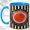 Blue, variant on Concentric Circle Coffee Mug, Geometric Stripe Mug, Ceramic 11 oz