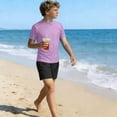thumbnail image 5 of AHTJRT Boys Swimsuits Crewneck Shirt Swim Tops and Board Shorts Lightweight Summer Rash Guard Short Sleeve Bathing Suits Purple 7-8 Years, 5 of 10