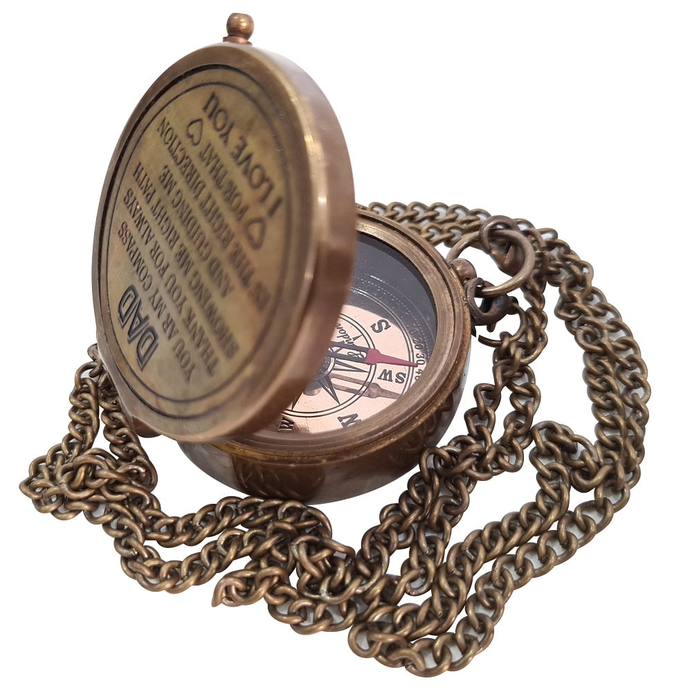 CoolectiblesBuy Vintage Nautical Brass Engrave Compass Quote for Dad Pocket Camping & Hiking Maritime Gift for Father