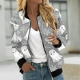 thumbnail image 2 of Kalauyu Women's Zip Up Bomber Jacket Breast Cancer Casual Printed Coat Stand Collar Lightweight Short Outwear Tops, 2 of 5
