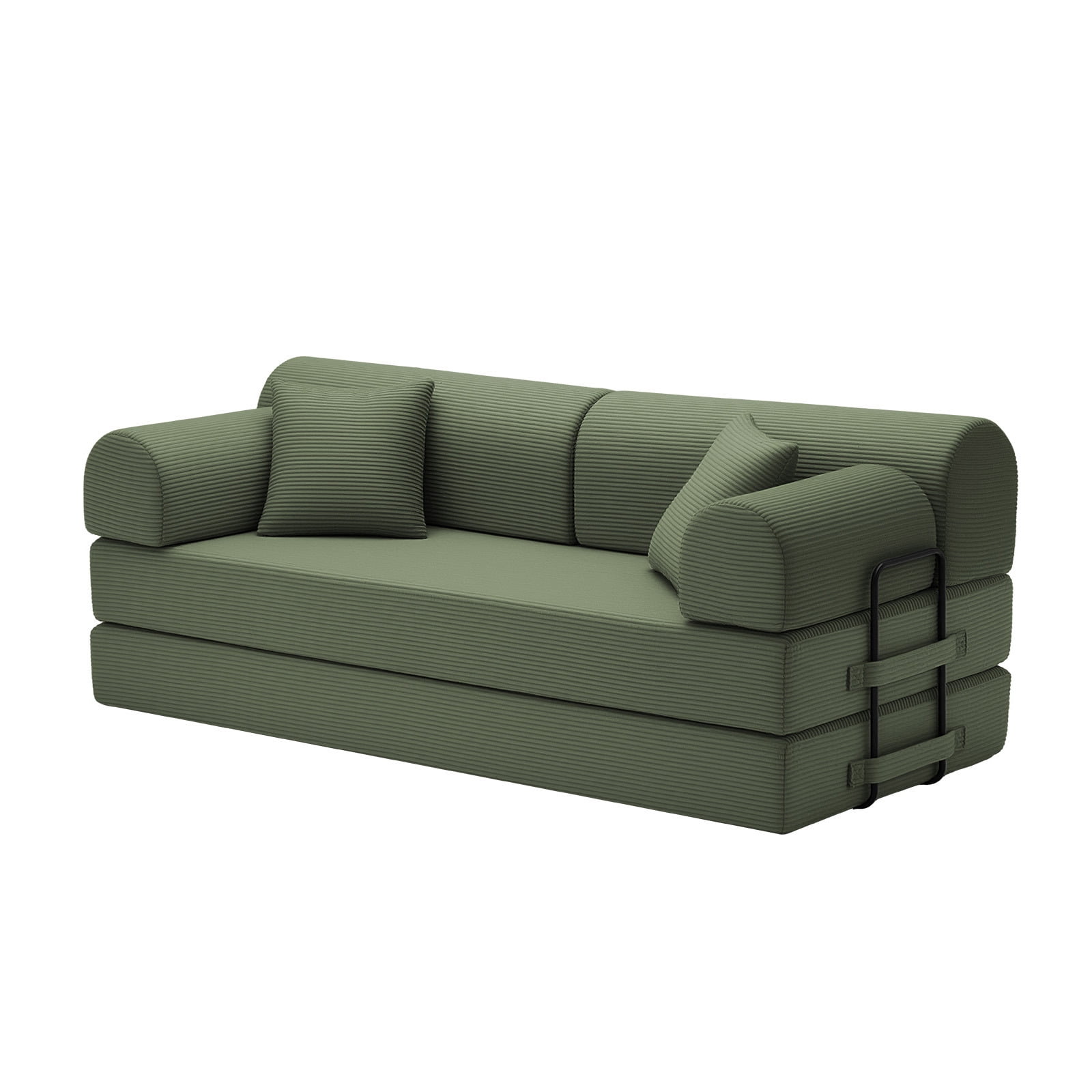 Hommoo Modern Convertible Sleeper Sofa Couch Bed, Compressed Corduroy Fabric Floor Sofa Couch with Fixed-Shape Frame, Grayish Green