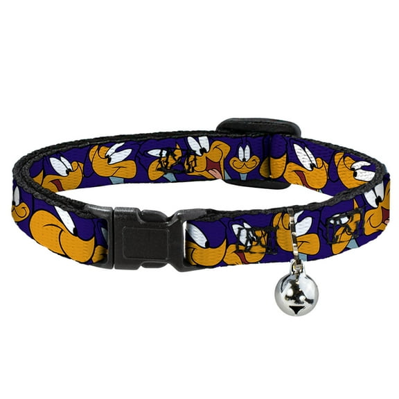 Looney Tunes Breakaway Cat Collar With Bell, Plastic Clip, Easy Adjustable, Road Runner Expressions Royal, 8.5 to 12 Inches 0.5 Inch Wide