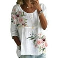 thumbnail image 1 of Fashnice T-shirt pour Femmes Col Rond T-shirt Imprimé Floral Hauts d'Été Tunique Décontractée de Plage Blouse Fleur Blanche Rose m, 1 of 2