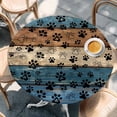 thumbnail image 2 of Navy Blue Brown Round Tablecloth, Fitted Table Cover with Elastic for 45"-54" Round Tables, Rustic Farmhouse Dog Paw Vintage Table Cloth Outdoor Indoor Dinning Party Waterproof Tablecloths, 2 of 7