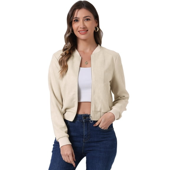 DARING DIVA Stand Collar Zip Up Biker Moto Bomber Jackets XS Beige