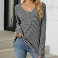 thumbnail image 2 of XFLWAM Women's Striped Tshirt Henley Long Sleeve Slim Fit Tops Scoop Neck Tee Casual Cotton Autumn Winter 90s Shirts M, 2 of 5