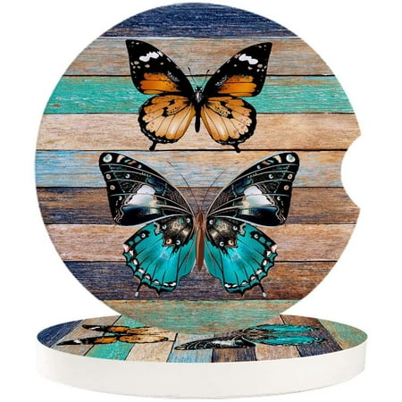 

KXMDXA Butterfly Pattern on Rustic Wooden Plank Set of 6 Car Coaster for Drinks Absorbent Ceramic Stone Coasters Cup Mat with Cork Base for Home Kitchen Room Coffee Table Bar Decor