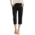 thumbnail image 3 of Cotton Linen Capri Pants for Women Elastic Waist Relaxed Fit Straight Leg Cropped Pants with Pockets Womens Capris, 3 of 6