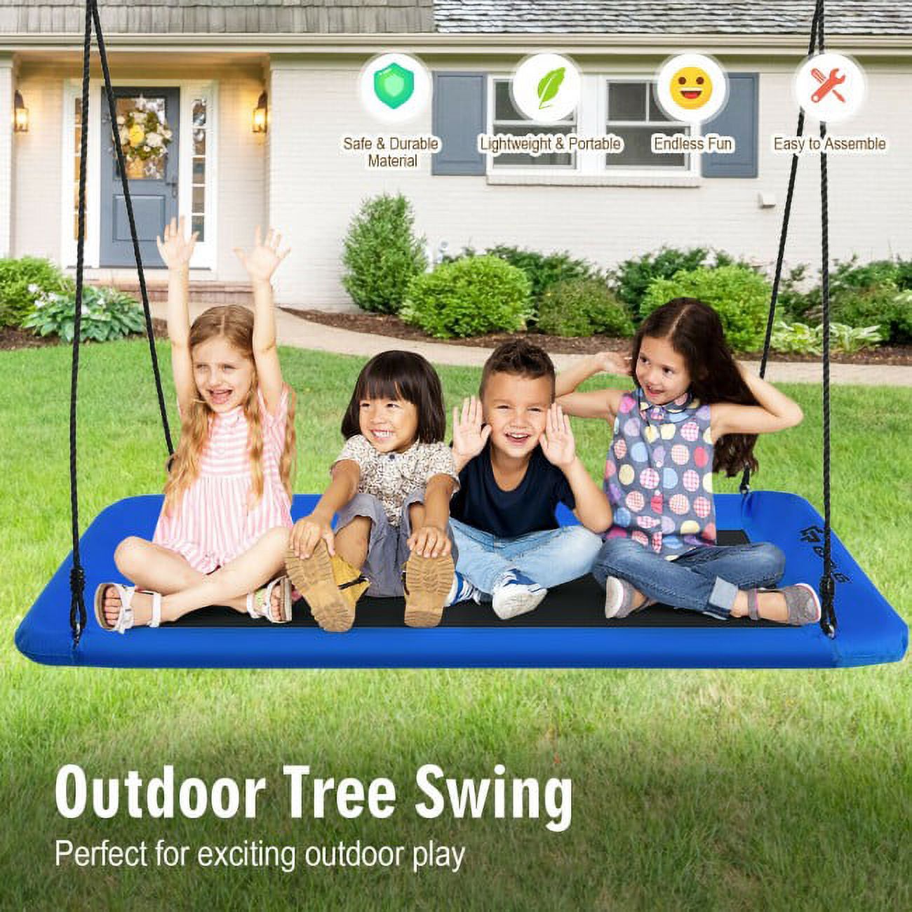 SUGIFT 60 Inches 700 LBS Tree Swing Outdoor Platform Swing with 2 Hanging Straps