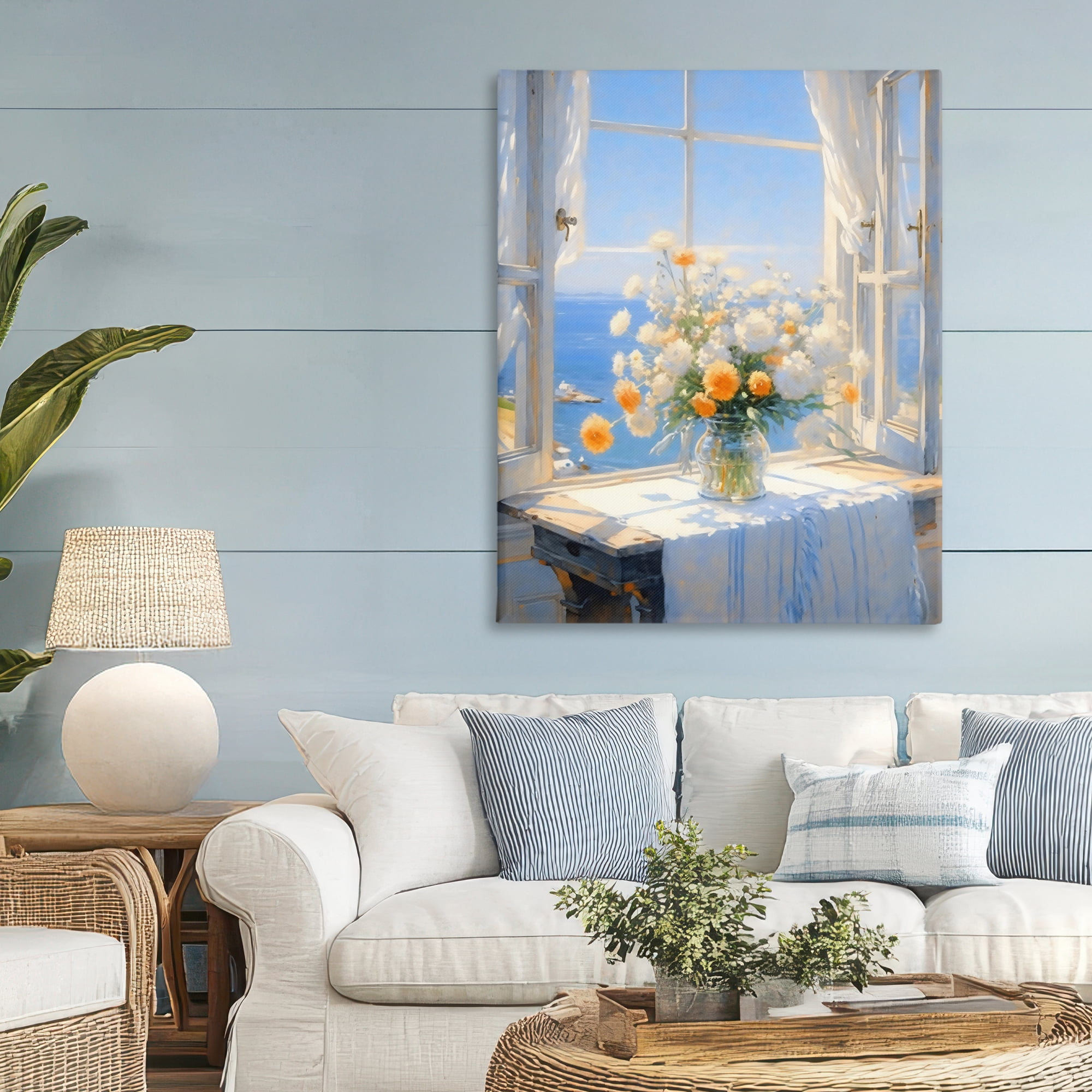 Stupell Industries Floral Window View of Sea Canvas Wall Art, design by Creative Studio