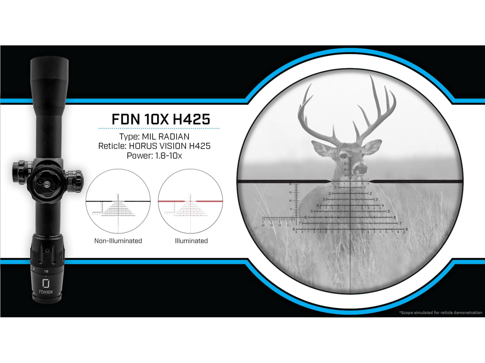 U.S. Optics FDN-10X 1.8-10x40mm Rifle Scope, 34mm Tube, First Focal Plane, HORUS