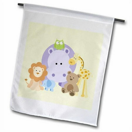 3dRose Cute Zoo Animal Family on a Background Polyester 2'3'' x 1'6'' Garden Flag