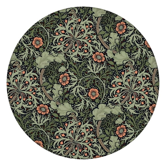 Floral Bohemian Print Round Tablecloth 44Inch, Elastic Edge Stain Resistant Cover for 38"-42" Tables, Wrinkle Free