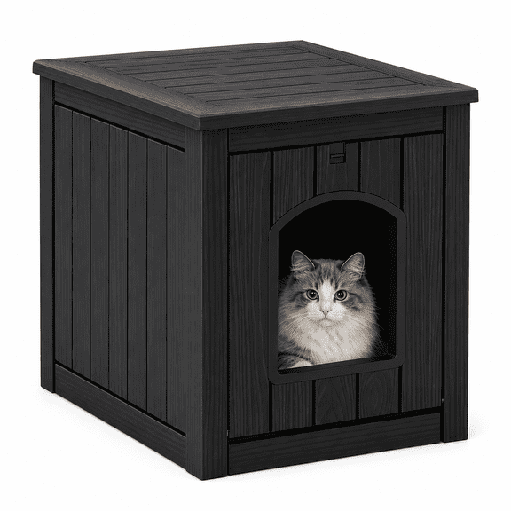 MINDYES 35Gal Cat House, Indoor Outdoor Weatherproof Cat Bed Stoarge Box for Garage & Courtyard, Black