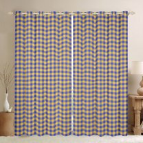 Homewish Classic Grid Curtains Pack of 2 (42x84 Each),Minimalism Geometric Checkered Curtains Blackout,Yellow Blue Bedroom Curtains For Girls Boys,Super Cozy Room Decor
