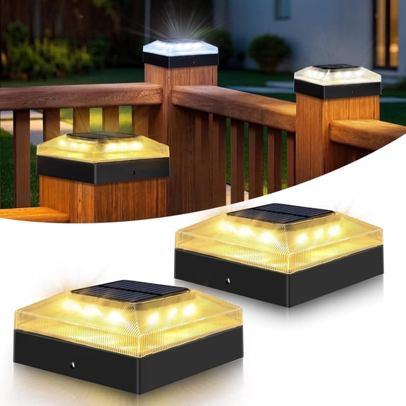 vighep 2 Pack 4x4 Solar Post Cap Lights Outdoor, Waterproof Dusk to Dawn 3 Color Modes LED Fence Post Lights for 4 inch Vinyl PVC Wood Posts Deck Driveway Porch Backyard Black