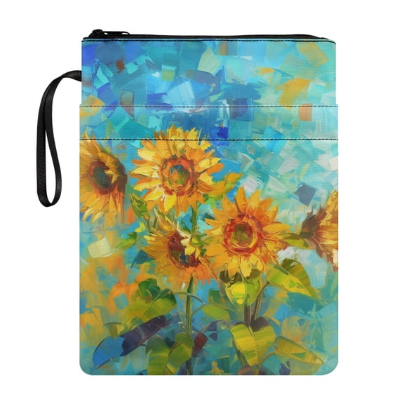 HELLHERO Book Sleeve Protector Pouch with Washable Polyester Fabric Book Sleeve Protector with Lightweight for Office Book Organzoer Holder Protector Wrap Bag Sunflowers Geometric Background