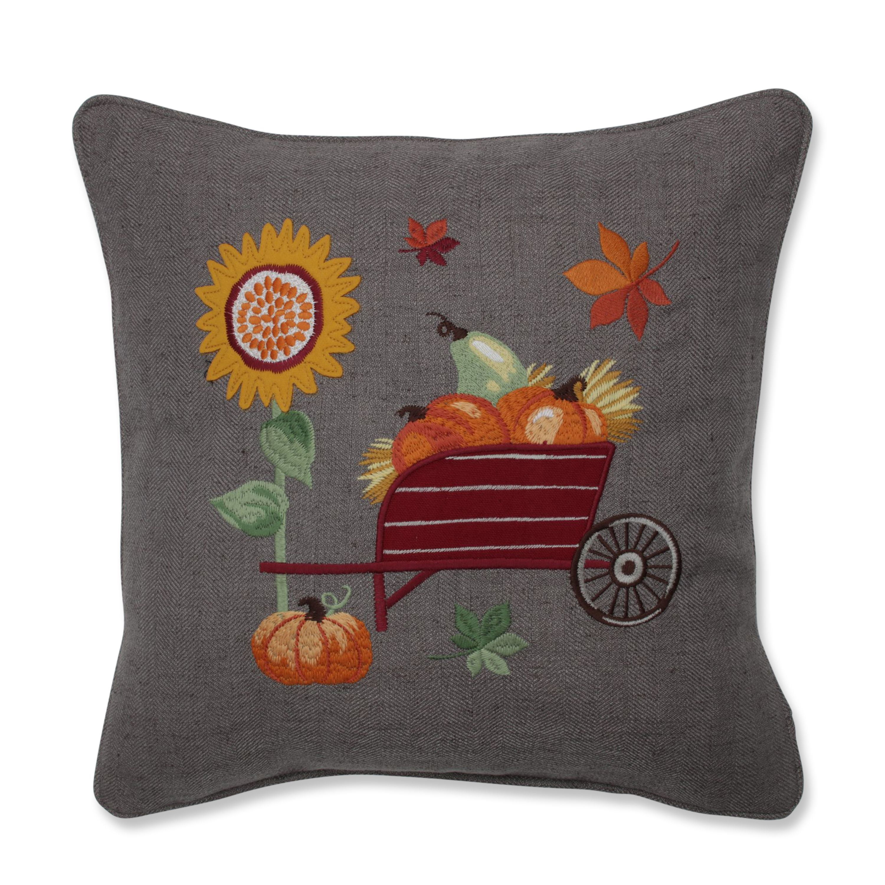Pillow Perfect Pumpkins/Sunflower and Wheelbarrow Embroidered