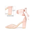 thumbnail image 2 of BLISSFUL STEP Closed Toe Lace Up Heel Chunky Heels Pumps for Women Pink 7, 2 of 7