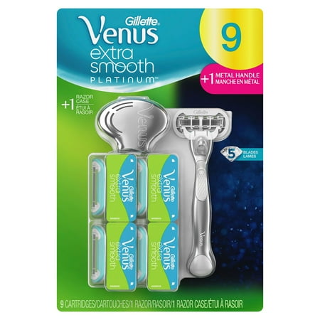 Platinum Replacement Handle - Venus Extra Smooth Platinum Razor, Handle + 9 Blade Refills + Razor Case