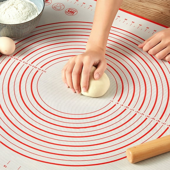 Silicone Pastry Mat for Baking, Baking Mat for Rolling Dough Non Slip Extra Large, Fondant Mat with Measurement, Kitchen Counter Mat for Pie Crust, Pizza and Cookies, Oven Liner Mat,20" x 24", Red