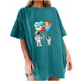 thumbnail image 4 of Moda Mujer Damas Cayó Hombro Mangas Impresión suelta Manga corta Top Pullover Tops Pompotops hfajkhk141597, 4 of 8