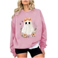 thumbnail image 2 of Jsaierl Womens Halloween Sweatshirts Plus Size Pumpkin Ghost Print Sweatshirt Stretch Crewneck T-shirt Long Sleeve Tunic Pullover Tops Halloween Party Supplies, 2 of 4